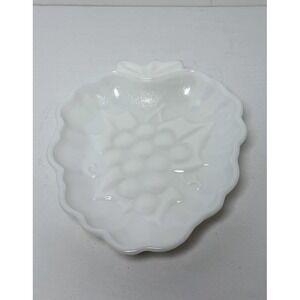 Vintage Hazel Atlas Milk Glass Grapes Dish  Milk Glass Trinket Dish Spoon Rest
